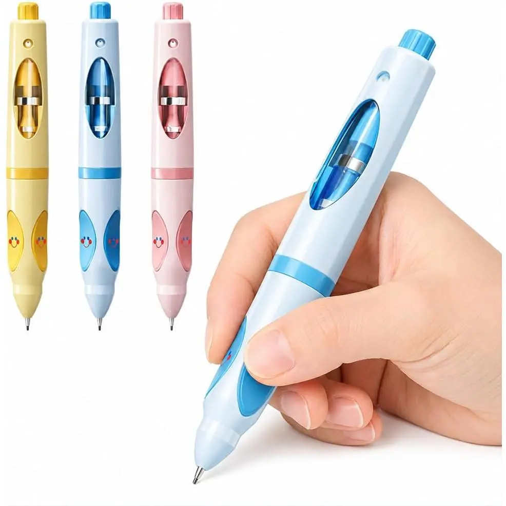 Write Right Learning,Pencil  Handwriting Gripper,Posture-Correcting Pen with Automatic Refill, Posture Correction  Writing, 12  Refillers. (Blue)