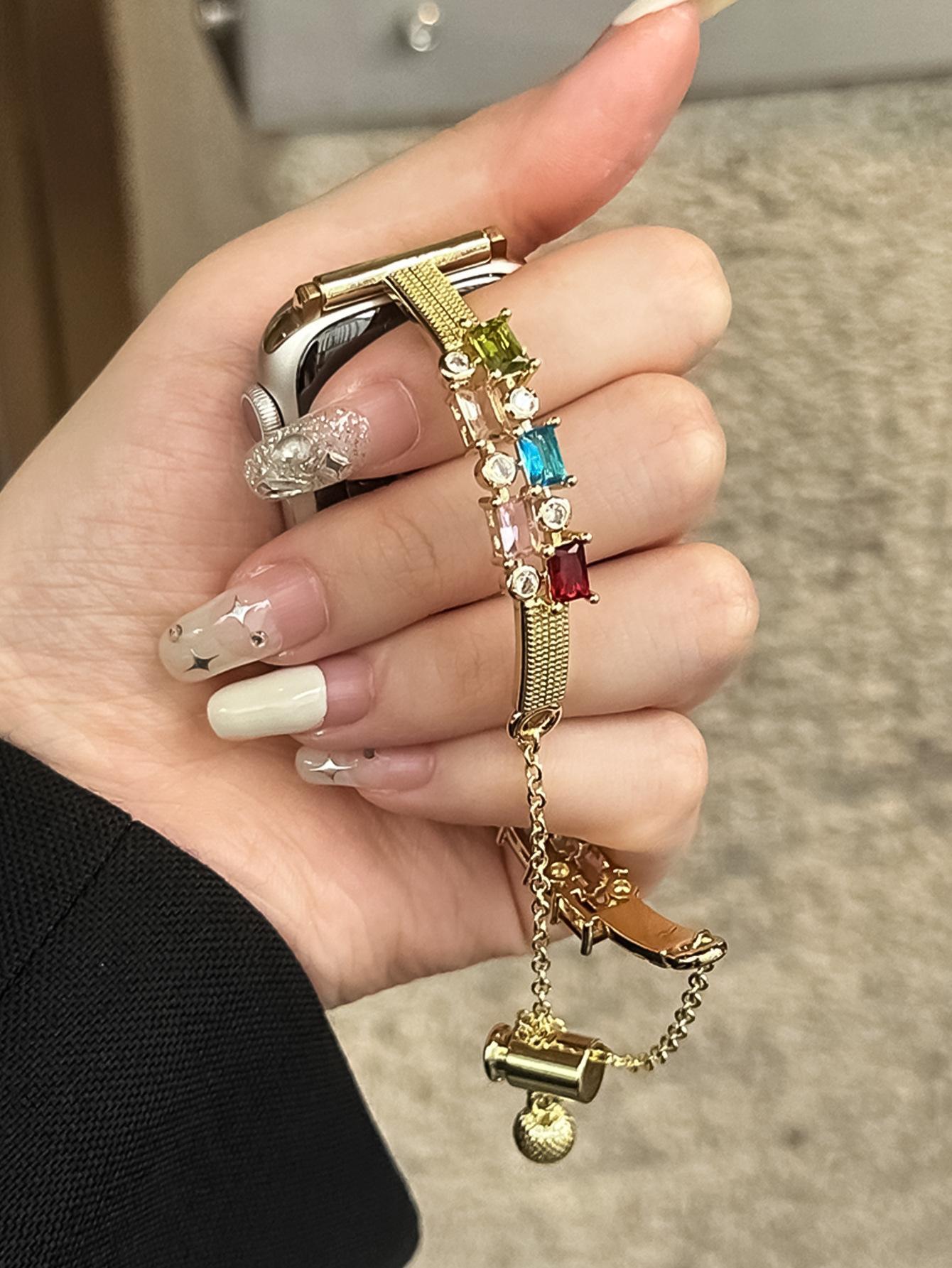 Candy Square Rhinestone Bracelet Watch Band, Stylish Strap Compatible With Apple Watch Series 4 5 6 7 8 9, Shiny Elegant Design For Women's Daily Wear