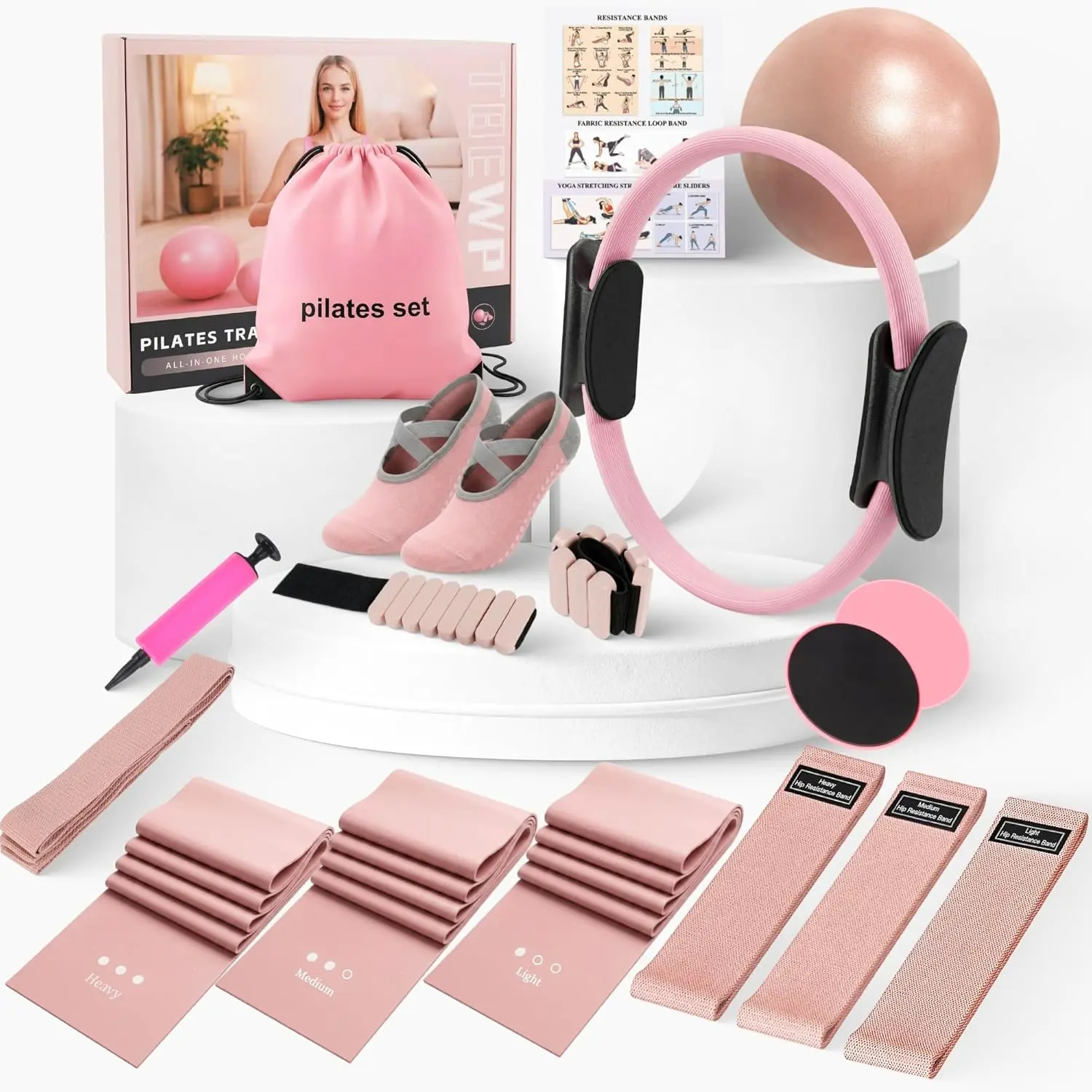 Pilates Kit for Women and Beginners, Pilates Ring and Ball Set with Resistance Bands, Wrist and Ankle Weights, Stretch Strap and Core Sliders and  for Full  Toning