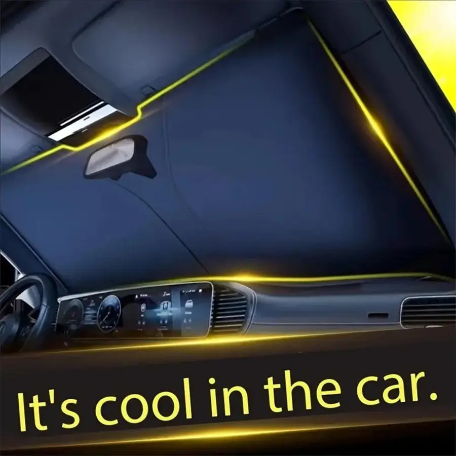 Foldable Car Sunshade with Storage Bag, Thickened Titanium Silver Color Coating, Heat Insulation, Front Placement Sunroof Accessory