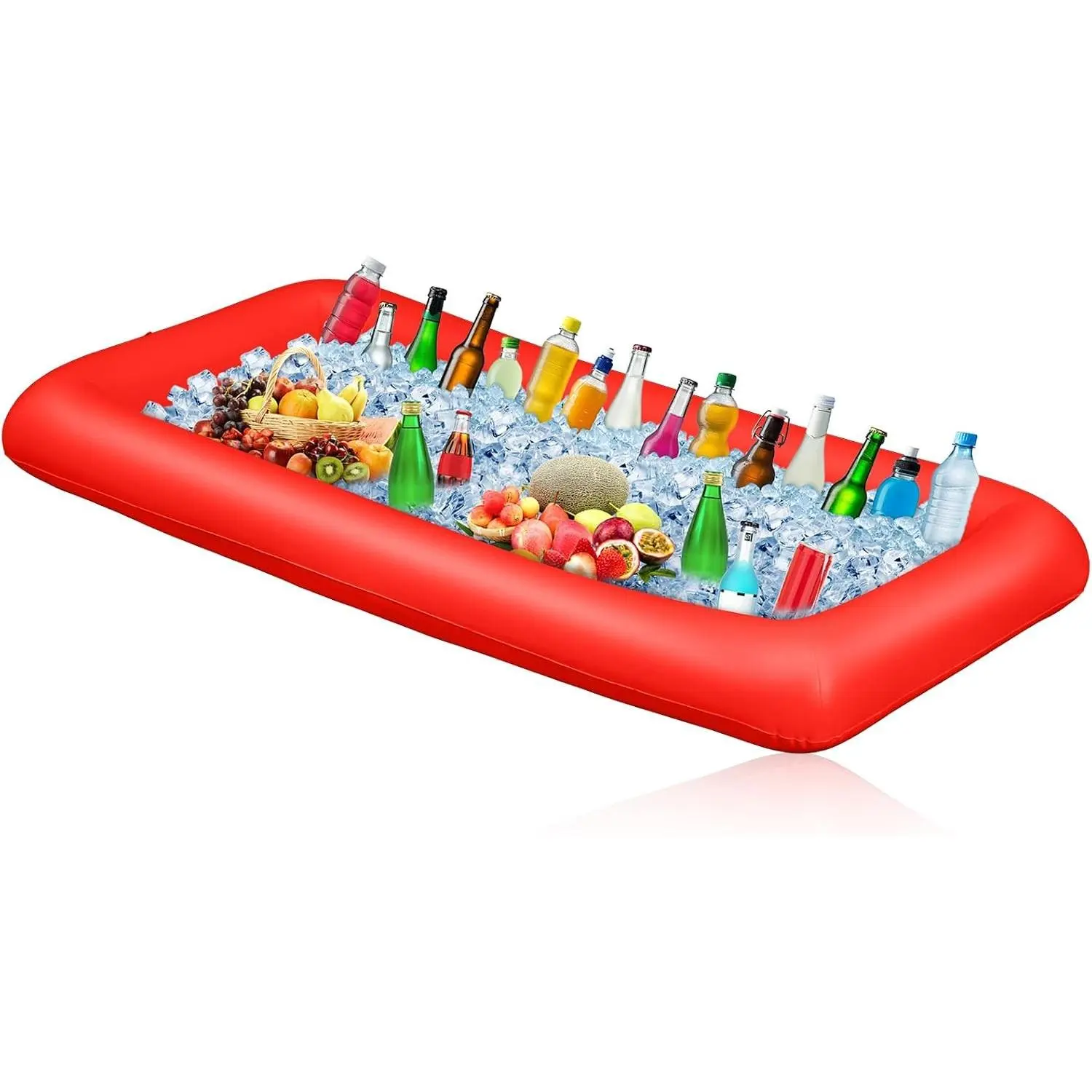Inflatable Serving Bar with Drain Plug 52 x 24 x 5'' Inflatable Ice Serving Buffet Bar for Party Food Cooler Buffet Drink(Red,Basic Style)