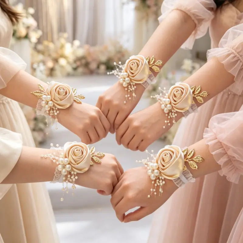 Realistic Flower Wrist Corsage for Bride and Bridesmaids, Wedding Party Accessory, Elegant Bridal Wrist Decoration, Perfect for Weddings