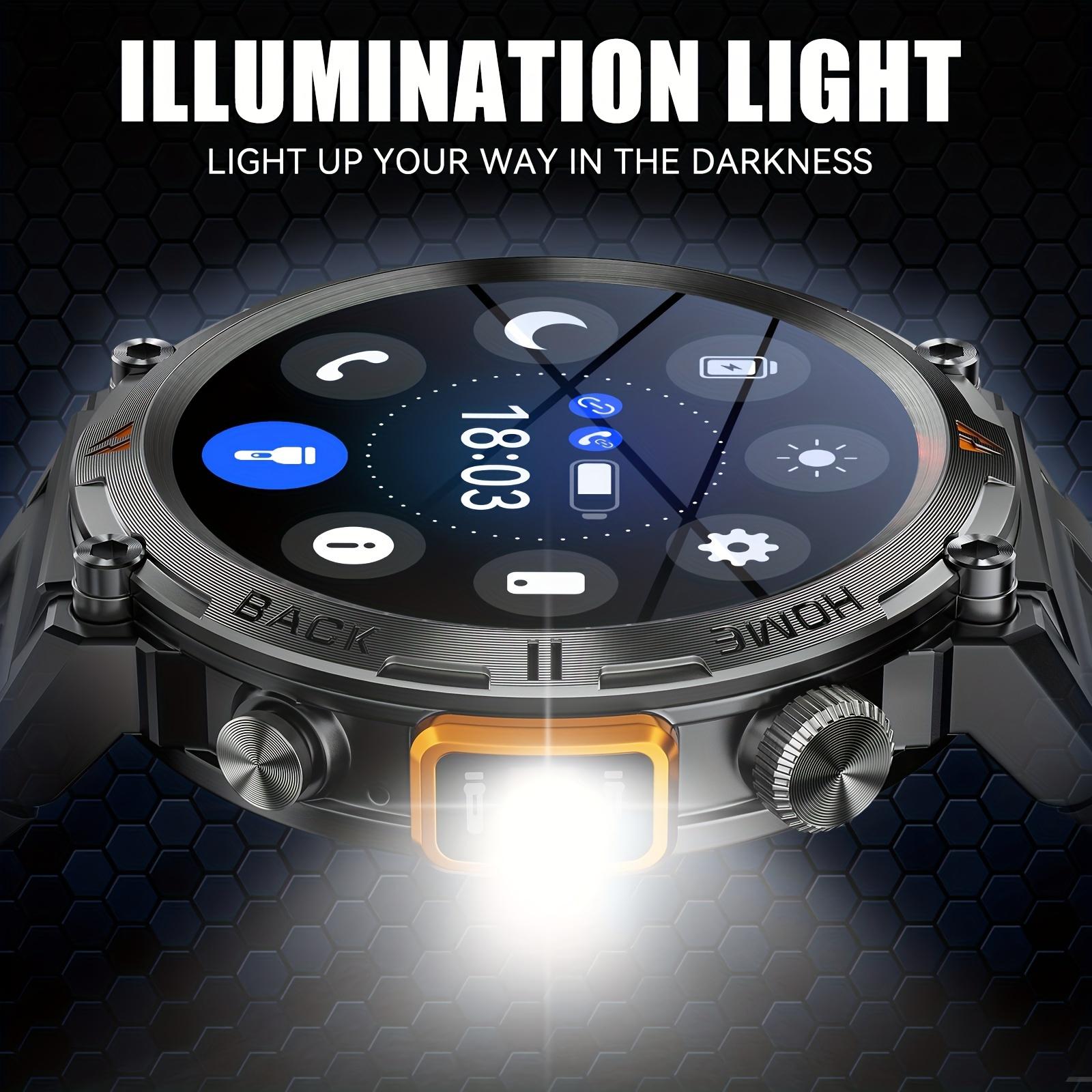 1.45 Inch Touchscreen Smart Watch with Flashlight - Fitness Tracker for Men, Answer/Make Calls,, Rechargeable Battery, Zinc Alloy Body, Silicone Strap, Ideal for iPhone & Android, Fitness Tracker Watch|Minimalist Watch Design|Durable Watchband, Smart Watc