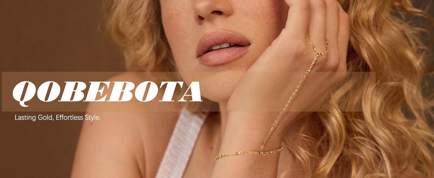 Hand Chain 18K Gold Plated Stainless Steel Non Tarnish Link with Finger Ring Bracelet Stacks Valentines Day Gifts for Her Waterproof Jewelry Gold Handchain Indian Bracelets for Women