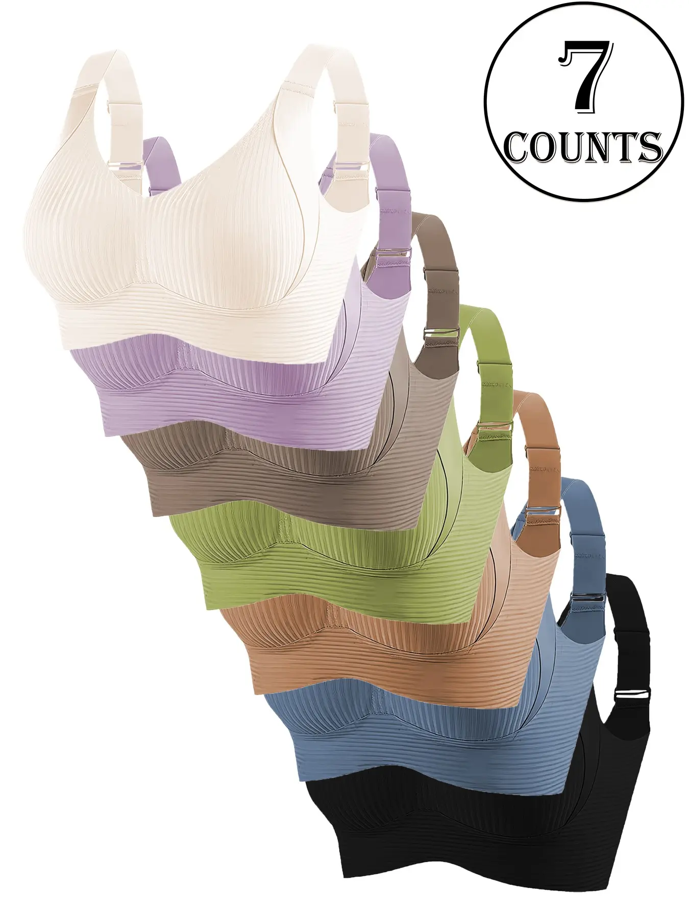 7-Pack Seamless Push-Up Bras for Women, Wireless Lingerie, Sporty Style, Supportive and Comfortable for Daily Wear in All Seasons, Seamless Fit Bra