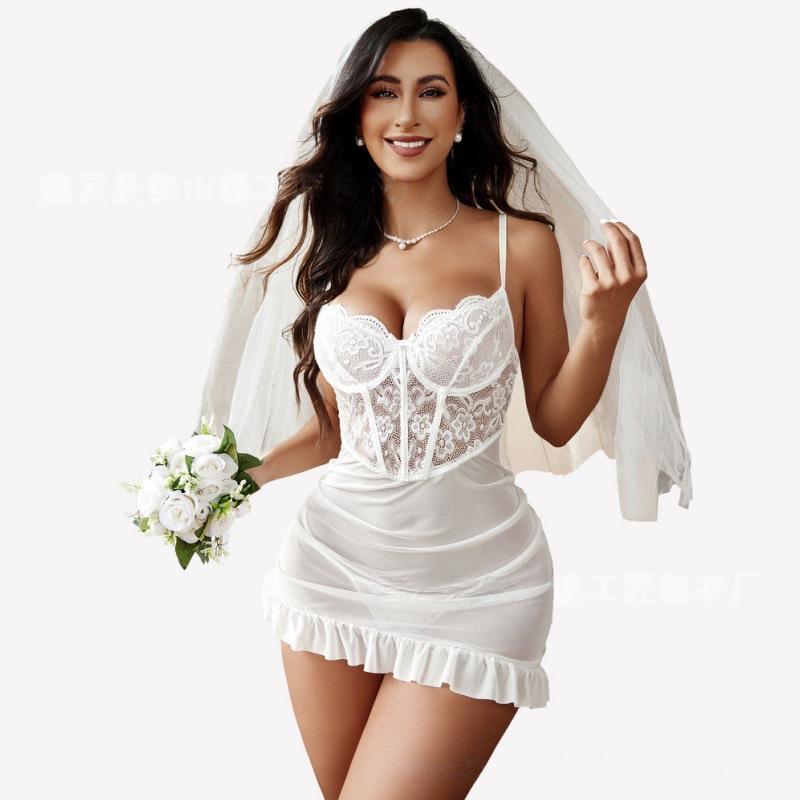 Women's Lace Trim Sleepwear Set, Elegant Deep V Neck Camisole with Sheer Mesh Cover-Up, Sexy Lingerie for Bedtime