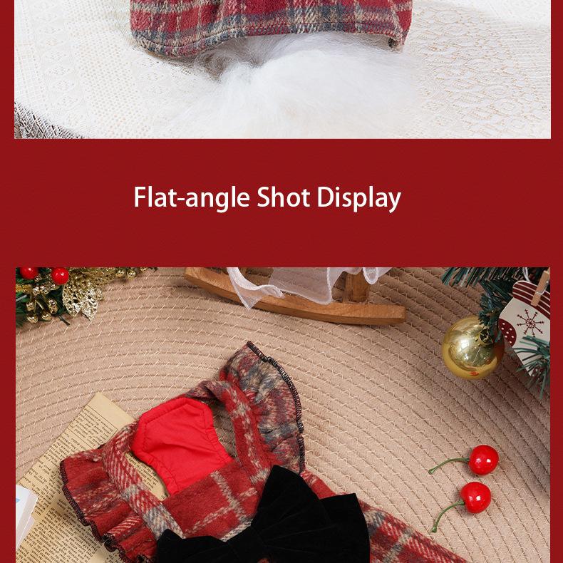 Christmas Red Plaid Dog Dress Winter Warm Puppy Clothes with Bow Cute Holiday Pet Apparel for Small Medium Dogs