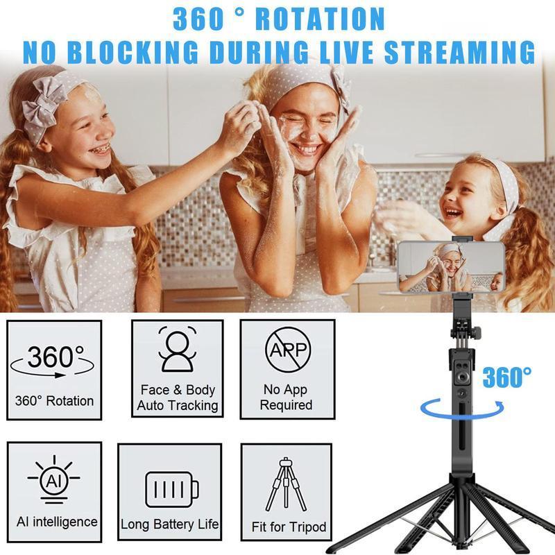 360° Rotatable Selfie Stick Tripod Stabilizer, Automatic Face Tracking Phone Holder with Remote Control, Smart Shooting Phone Holder for Video Vlog Live