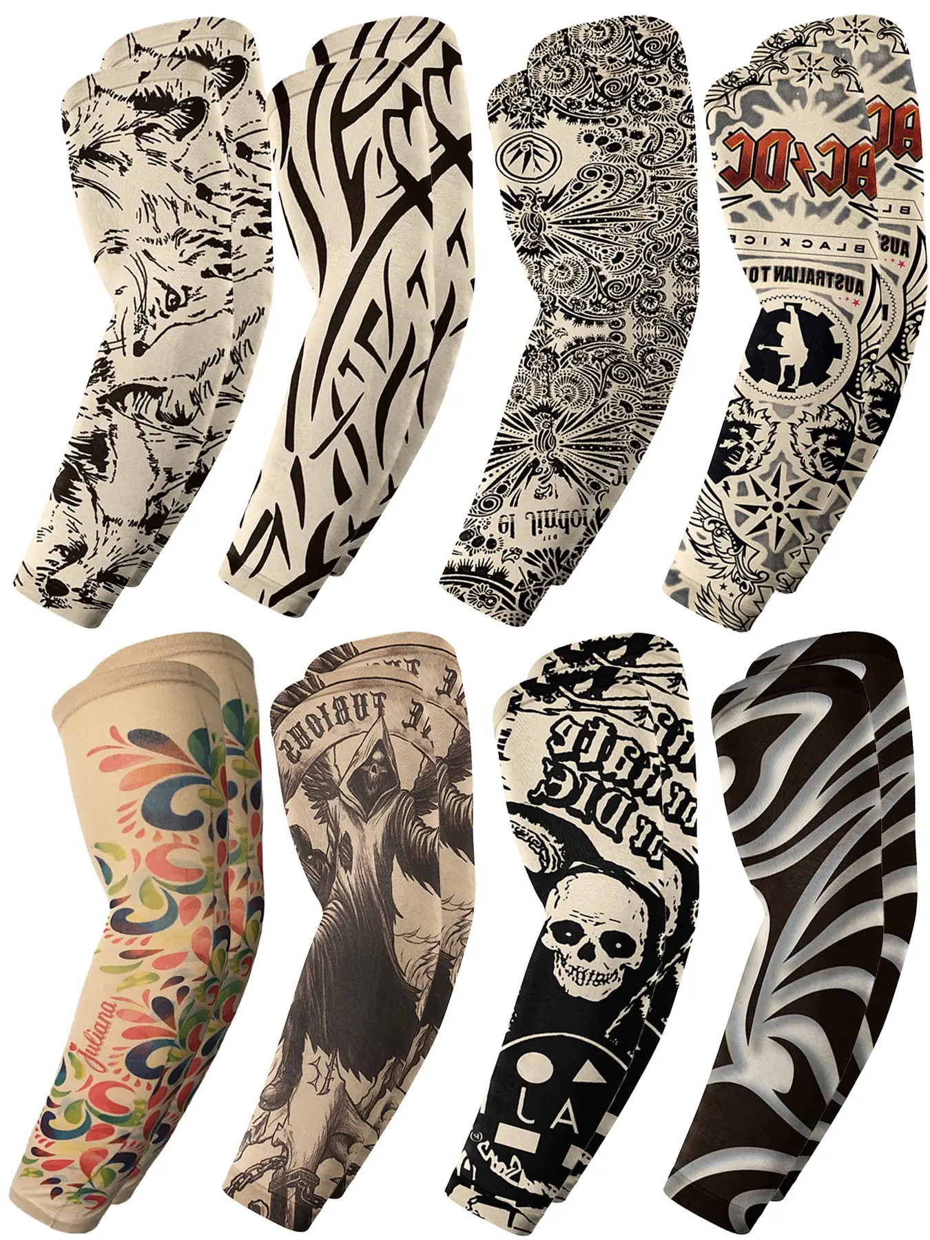 16 Pcs Men's Cooling Arm Sleeves Long Fingerless Arm Cover Anti Slip Sun Protection Sun Temporary Tattoo Sleeves