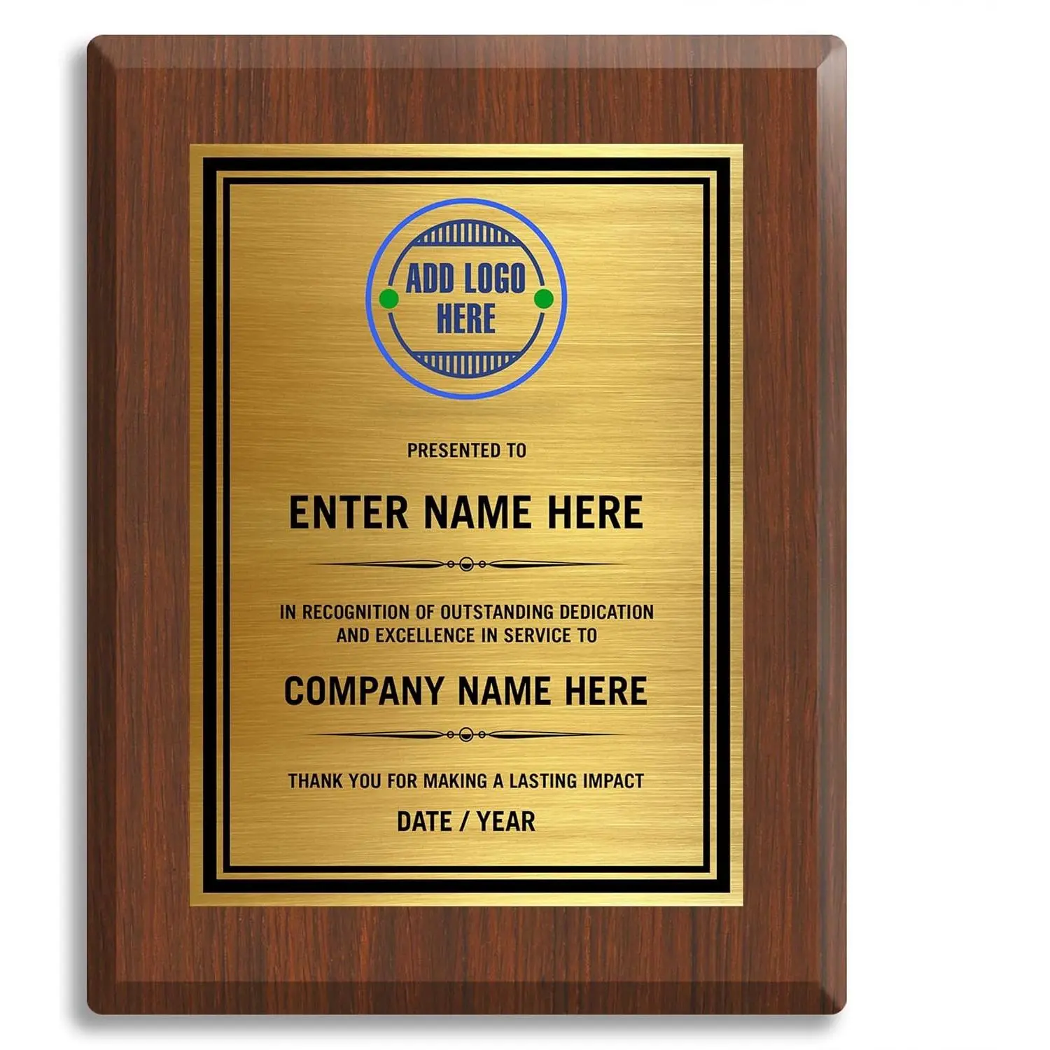 Custom Solid Wood Plaque, Personalized Recognition Award or Memorial Decor Sign with Walnut Frame, Add Your Photo, Logo & Text, 5" x 7"