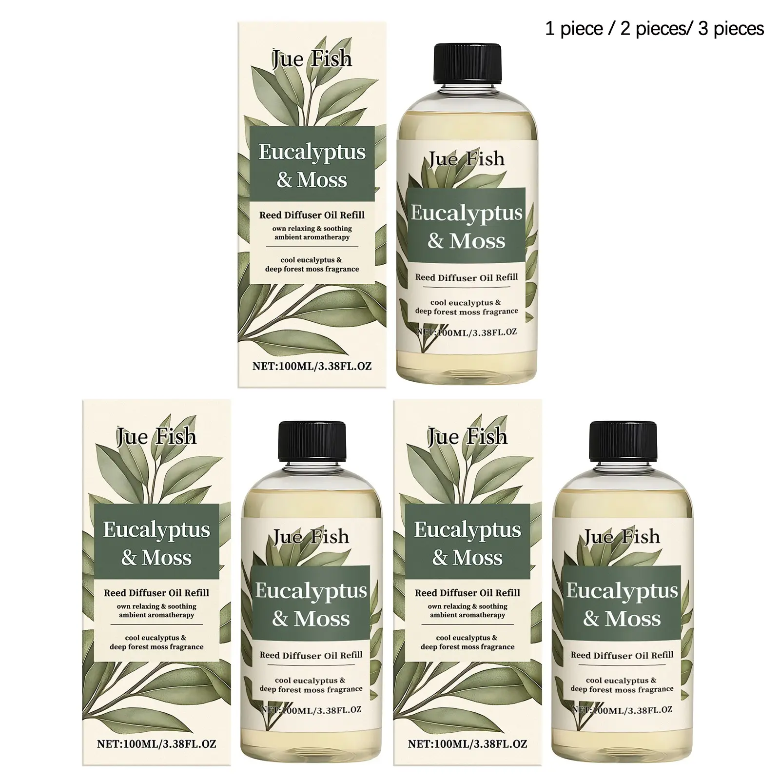 Eucalyptus Moss Scented Essential Oil (100ML/2x100ml/3x100ml), Gentle Freshness, Odor Removal, Natural Long-Lasting Fragrance, Comfortable Atmosphere