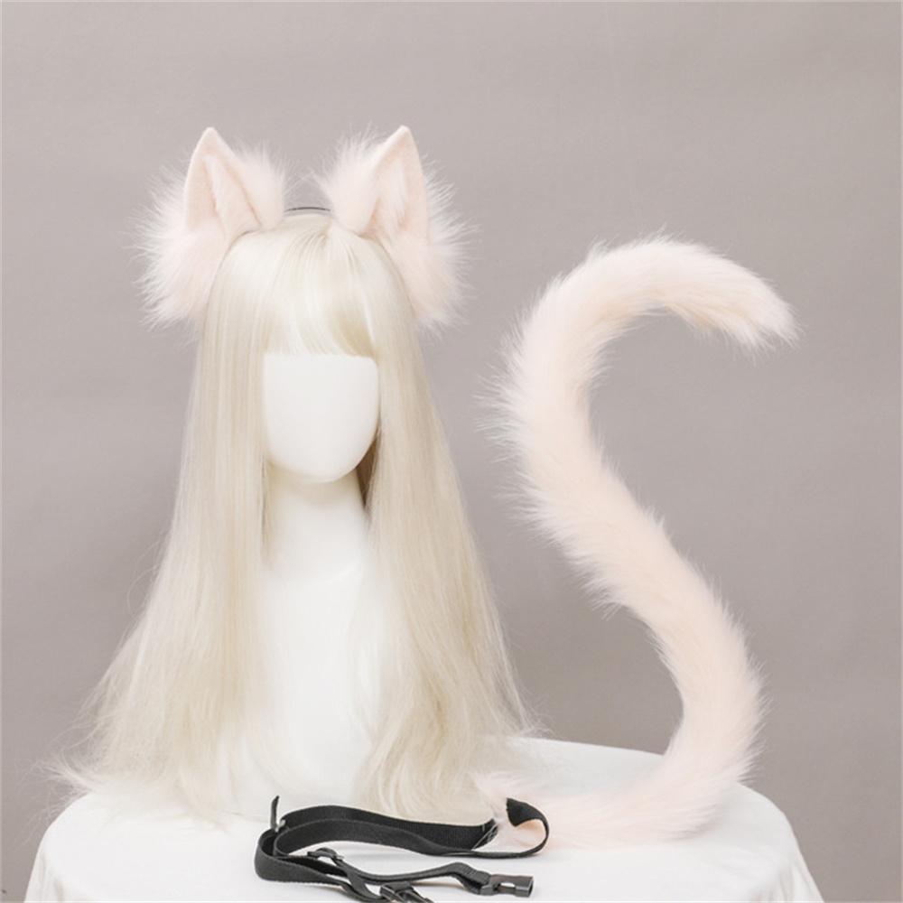 2Pcs/set Plush Cat Ears Tail Set Realistic Lolita Headband Cat Tail  Props Hand-made Simulation Animal Ears