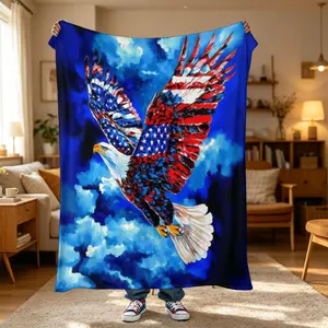 One PC Short Plush Flannel Blanket,Flying bald eagle pattern,Warm breathable flannel blanket, ultra soft on skin. Dorm home throw, birthday gift, bedroom decor & daily pet blanket