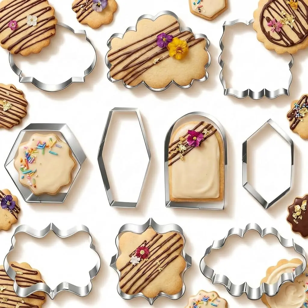 10 count Stainless Steel Plaque Frame Cookie Cutters - Variety Shapes Fondant Cutters for Baking Wedding Birthday Christmas Metal Biscuit Molds for DIY Decorations