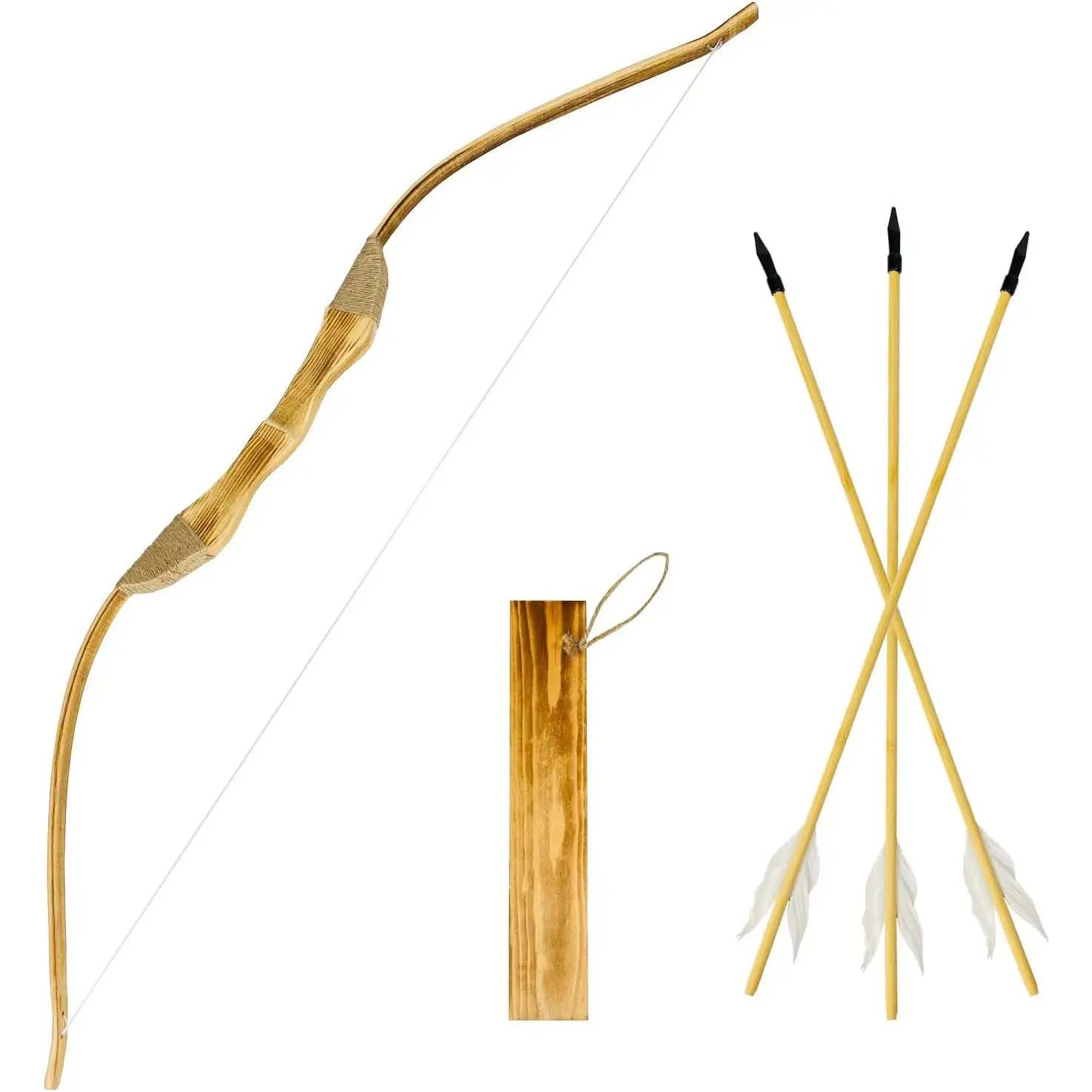 Youth Wooden Bow and Arrow Set, 40 Inch Handmade Bow and Arrow Cosplay Costume Prop Archery Games Toys, 1 Bow 1 Quiver 3 Feather Arrows, Gifts for Kids Youth Boys and Girlfidget toys