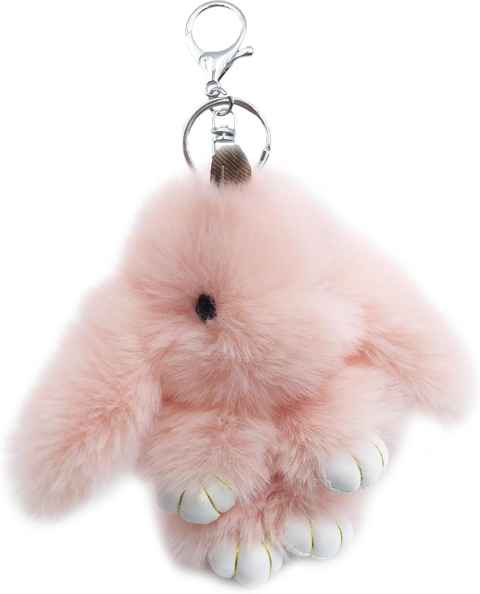 Soft and cute bunny keychain, faux rabbit fur fluffy keychain, bunny plush key ring for women.