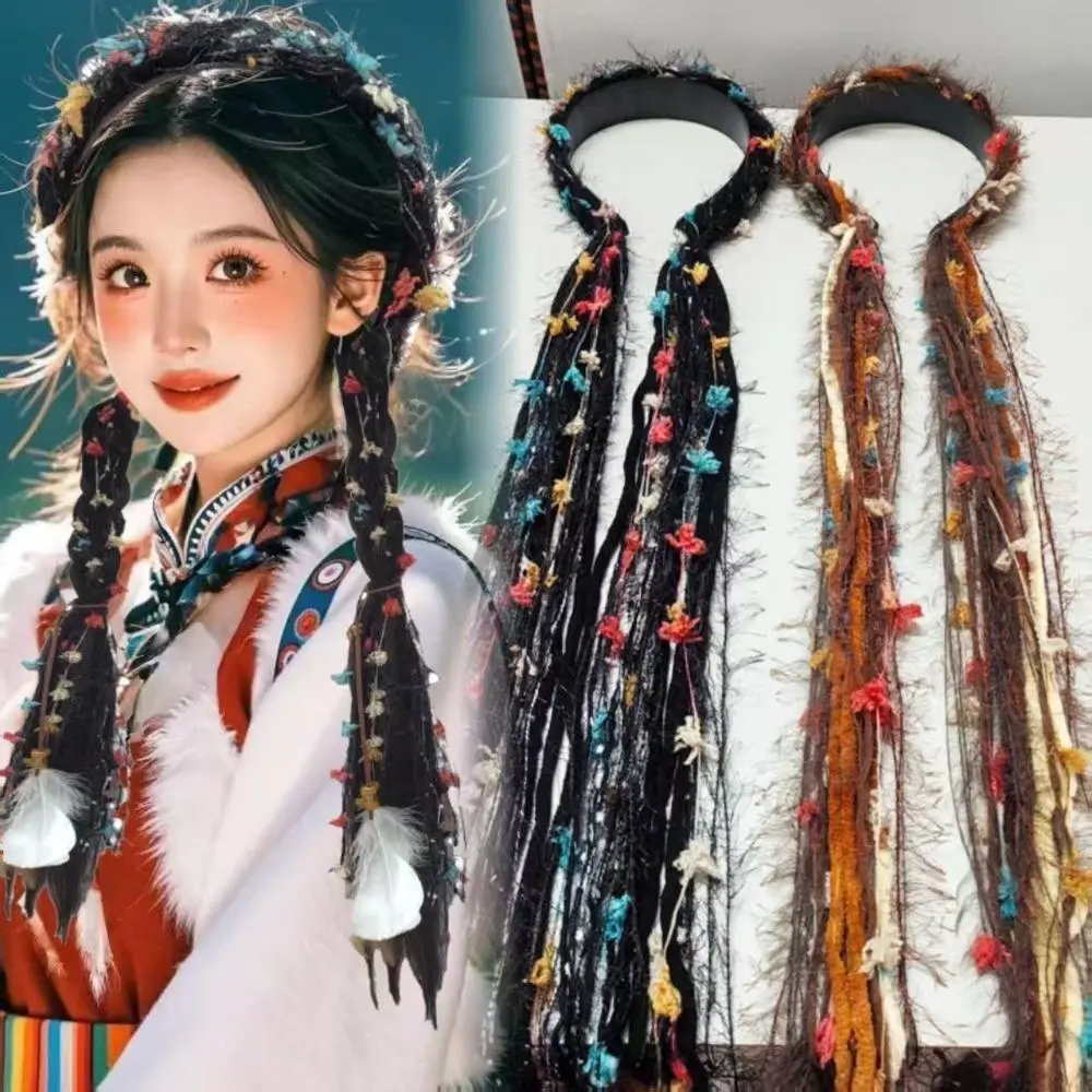 All-in-One Ethnic Braided Headband, Niche Retro Exotic Tibetan Twist Braid Woven Hair Accessory for Women, Bohemian Statement Hair Hoop for Festival, Vacation & Fall Daily Styling