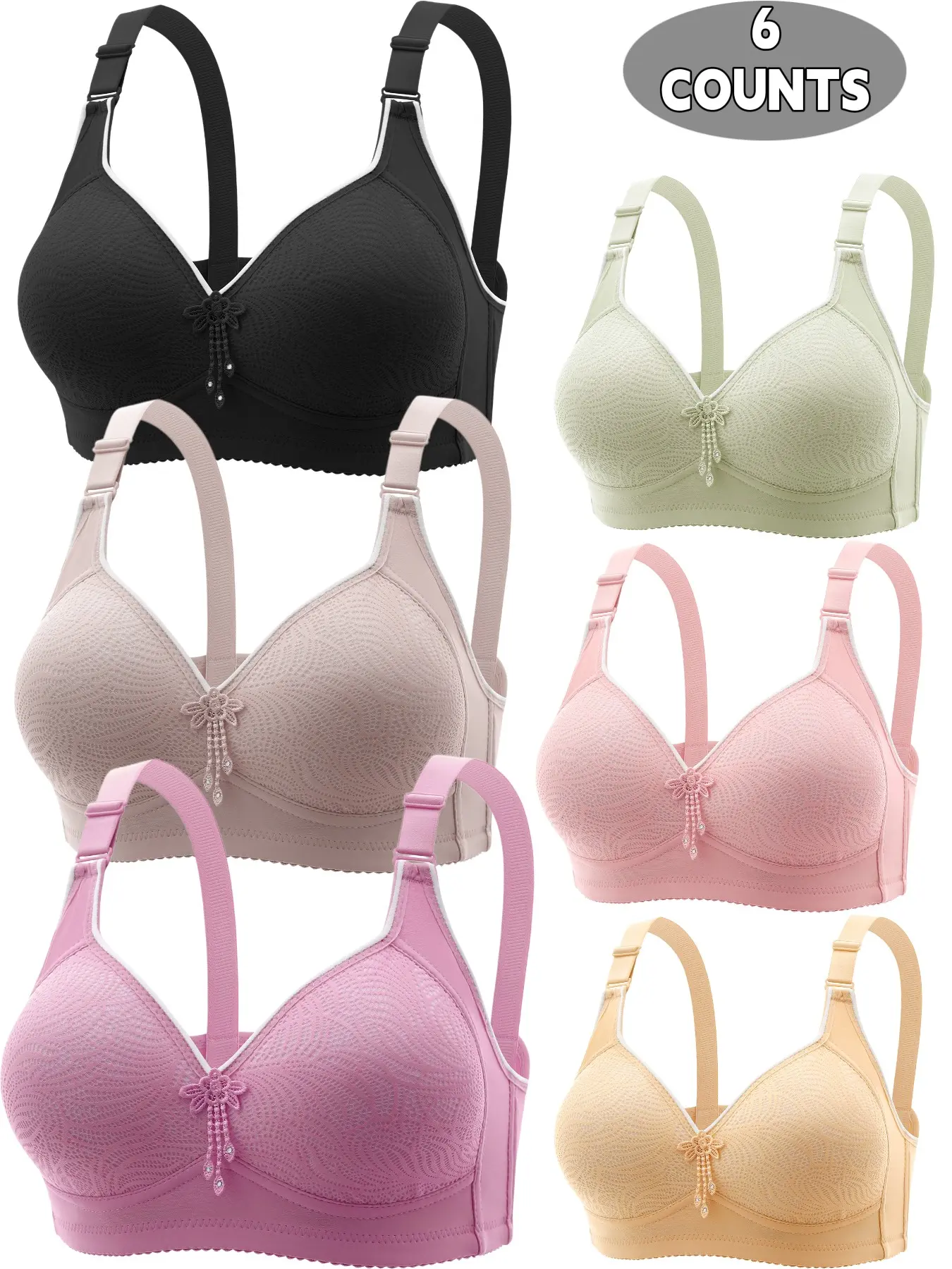6-Pack Women's Lace Seamless Push-Up Bras, Full Coverage Comfortable Fit, Breathable Soft Fabric, All-Day Support, Elegant Style, Chic