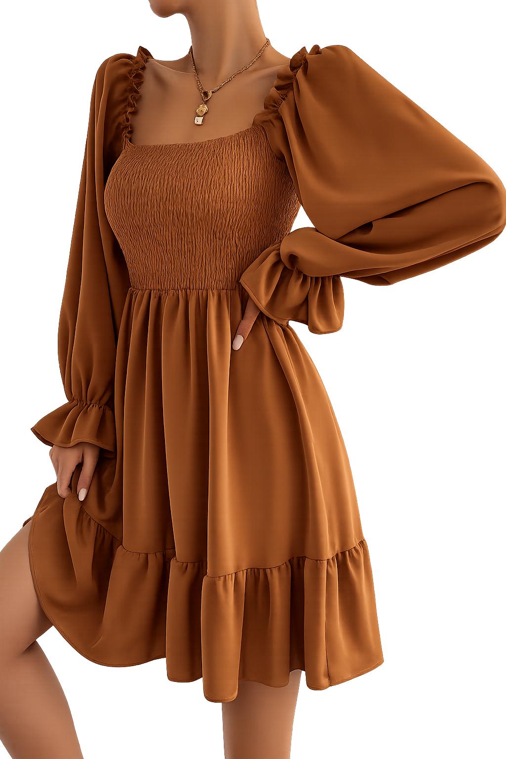 2026 Simple Square Collar Parallel Crepe Dress Body Frill Hem Skirt Dress