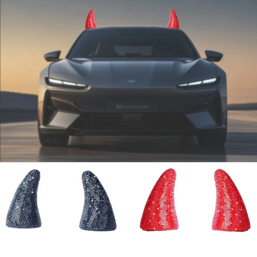 Trendy Devil Horn Car Decoration, Aesthetic Car Accessory, 3D Rhinestone Bull Horn Auto Ornament, Sparkling Water Drill Bull Horn Car Accent, Bling Car Accessories, Gift for Friends and Family
