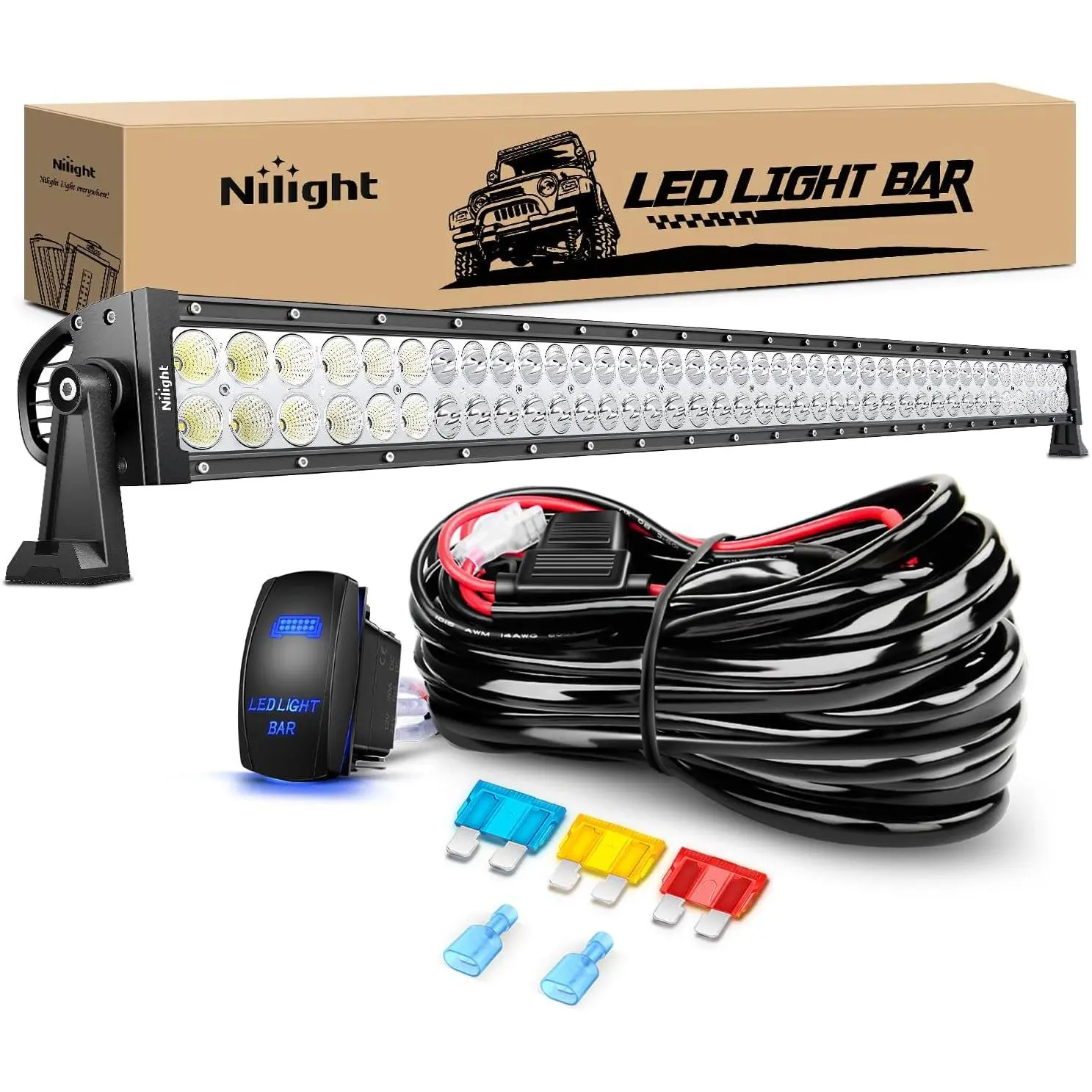 Nilight 42in 240W LED Light Bar - 12V Spot-Flood Off-Road Driving Fixture, 5-Pin Rocker Switch, 14AWG 1-Lead Wiring Harness, Aluminum Alloy, IP67 Magnetic Mount for Trucks, Car Lighting Exterior Upgrade, Assemblies & Components, Led Work Light, Rugged