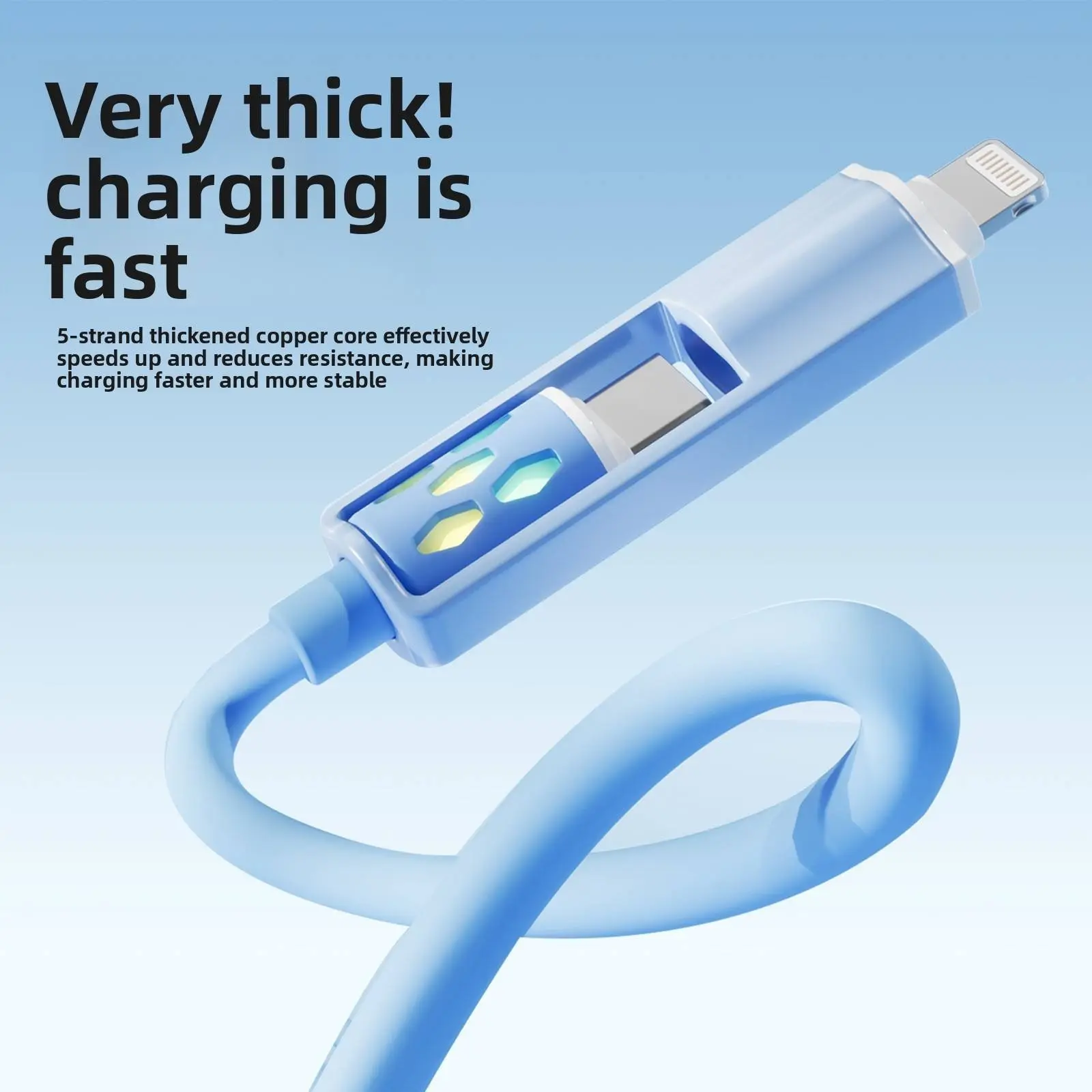 4-In-1 Charging Cable, Soft Silicone, Flexibility And Durability, Super Fast Charge, Multi-Device Charger, 480 Mbps High-Speed, USB-A to Type-C, Compatible with iPhone, Samsung, Tablets, Laptops