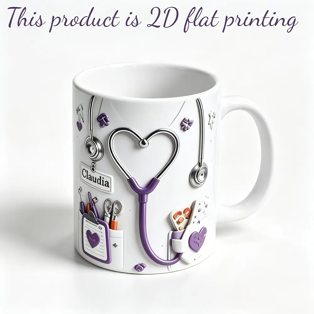[Personalized Custom Mug] 1pc 2D Flat Printing Custom Doctor Mug, with Name, 11Oz Medical Coffee Cup, Doctor Thank You Gift, Doctor Graduation Gift, Personalized Nurse And Doctor Decor Mug, Creative Gift for Medical Staff, Microwave Safe