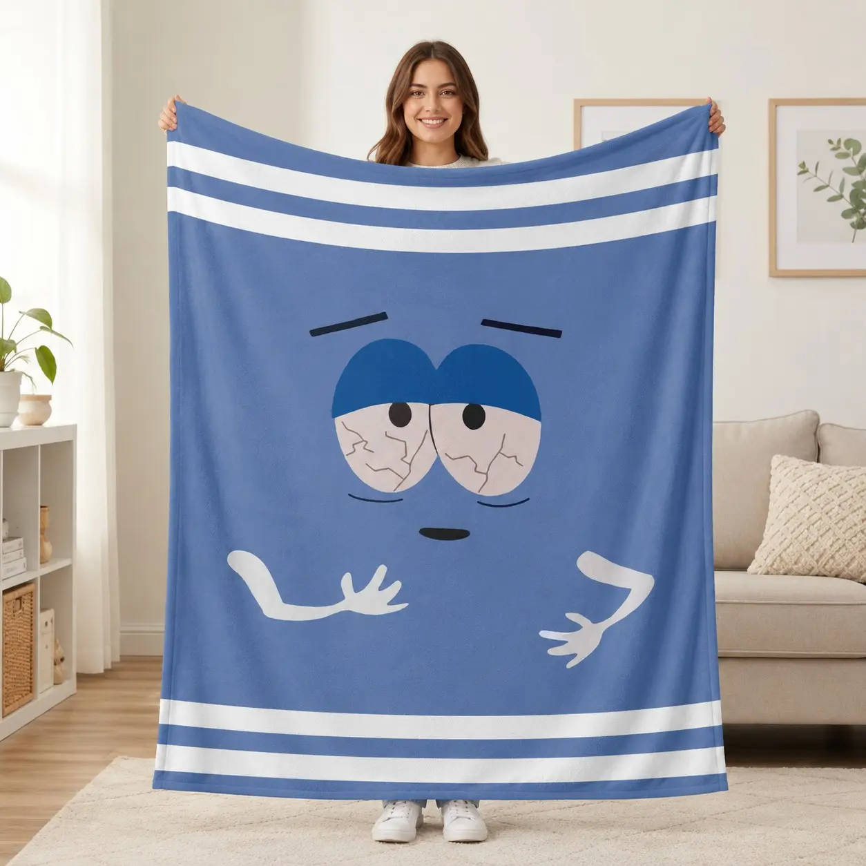 South Park Towelie Flannel Blanket, Funny Blue Cartoon Throw for Bed Sofa, Cozy Fan Gift