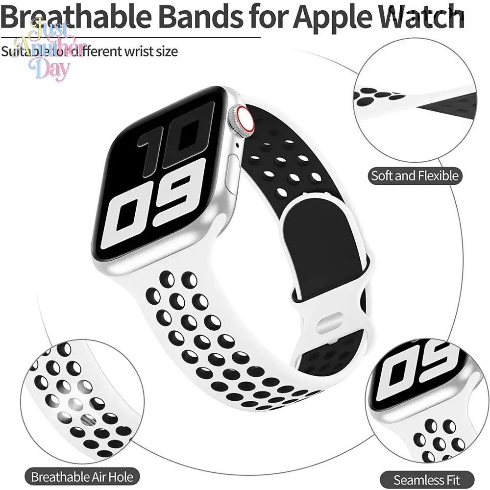Breathable Sport Silicone Watch Band for Apple Watch – Soft Strap 38–49mm (Series 3–Ultra, SE)
