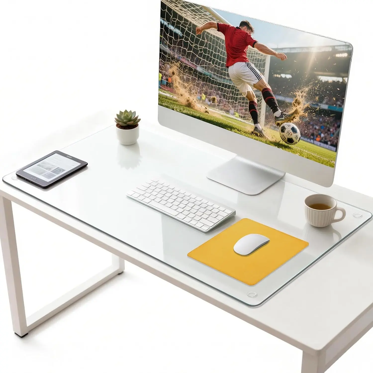 Clear Tempered Glass Desk Pad 18 x 24 Inch - Dry Erase Desktop Mat to Protect Desk for Keyboard and Computer Monitor, Ideal for Office Home Use