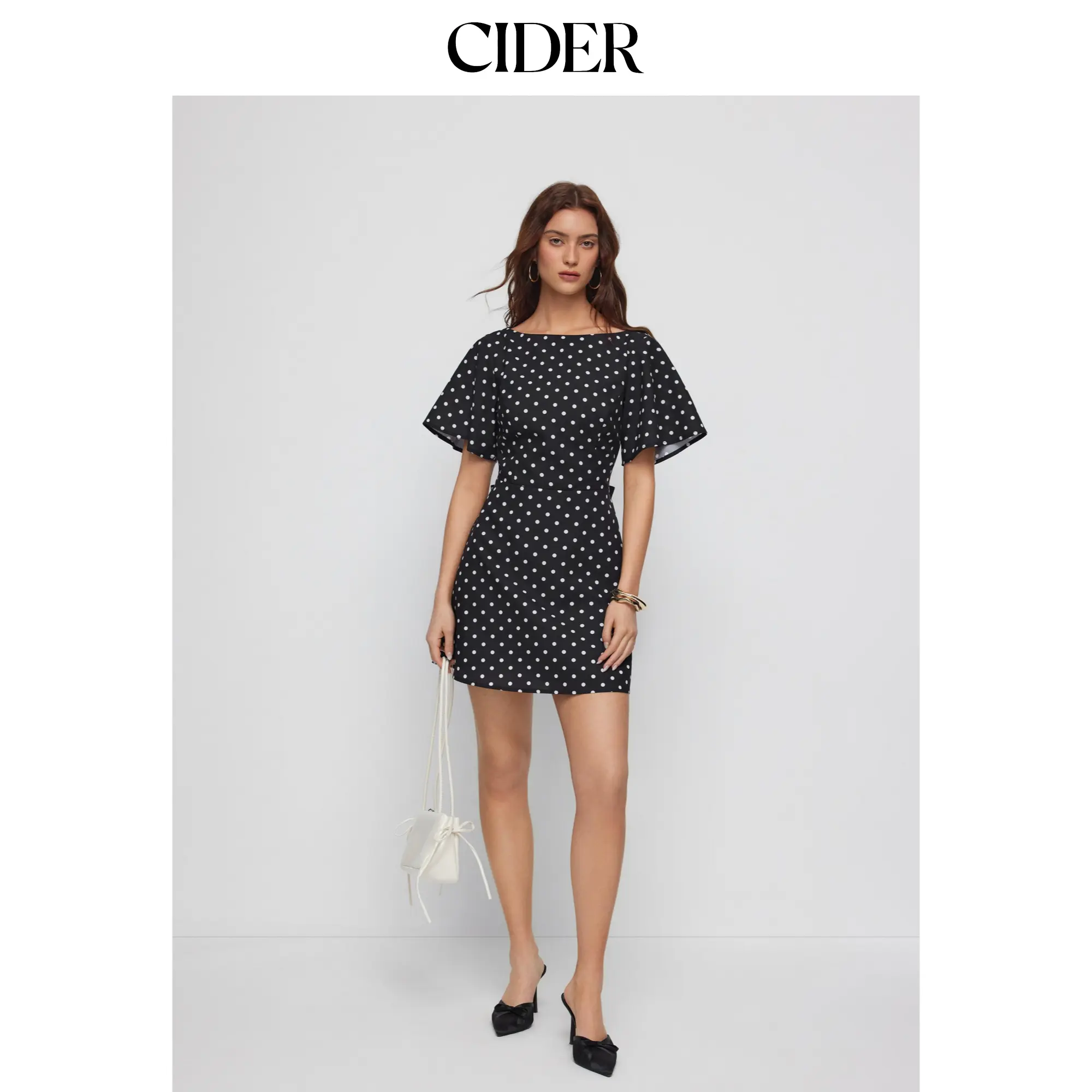 Cider Polka Dot Boat Neck Ruffle Sleeve Knotted A-line Mini Dress SummerFinds