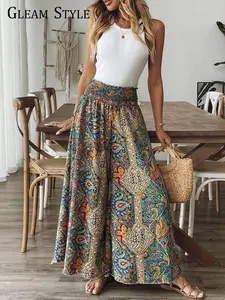 2026 Fall European Bohemian Style Patchwork Print Loose-Fit Wide Leg Trousers, Casual Straight-Leg Pants for All Seasons, Unlined Plain Surface Design