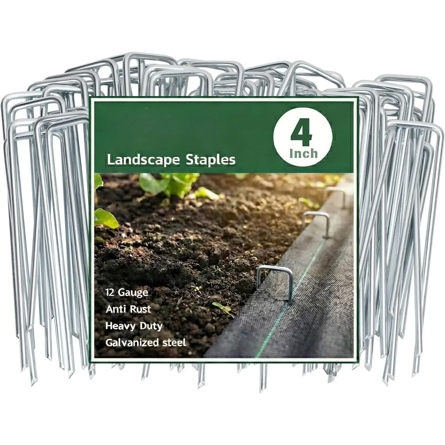 Landscape  4 Inch 30 Pack, Galvanized Lawn and Garden , Anti-Rust Landscaping Fabric Pins for Weed Barrier, Yard Fence and Christmas Decorations