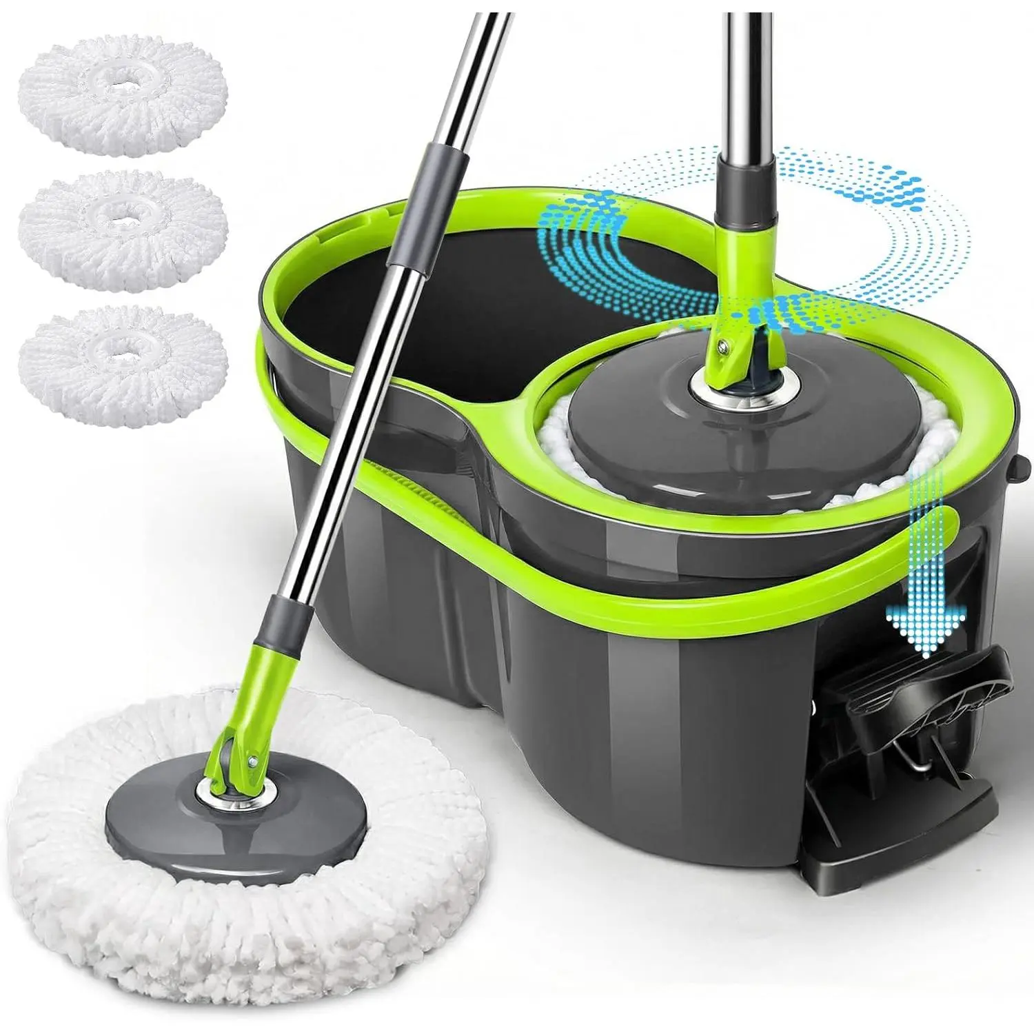 Spin Mop Bucket System with Pedal Wringer – 360 °   Microfiber Floor Cleaning Mop Set with 3 Washable Mop Pads – Hands-Free EasyWring System for Home, Kitchen & Office Floors