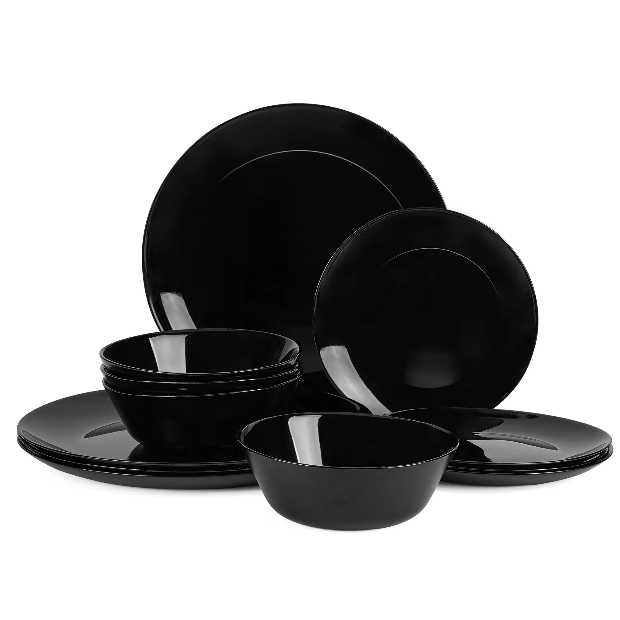 Dinnerware Sets for 6, LaGlint 18 Pieces Opal Glass Plates and Bowls Set, Dishwasher and Microwave Safe Dish Dinning Ware, Chip and Scratch Resistant Dishware Black