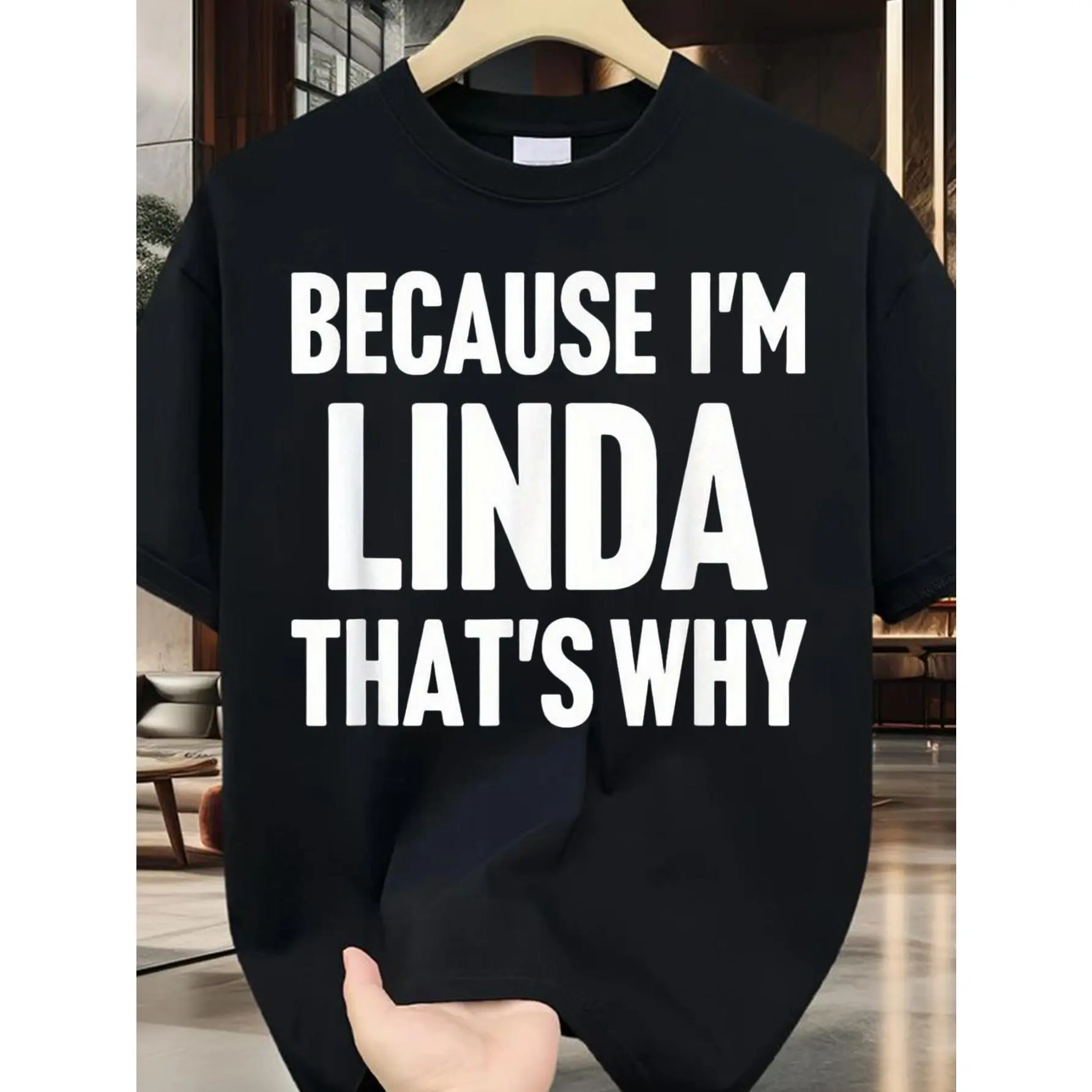 Linda Funny Name Slogan Denim Cargo Short-Sleeve Round Neck Casual Wear Sports Top, S-5XL Daily Casual Shirt