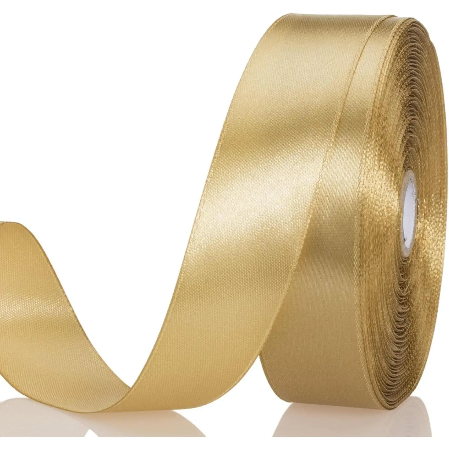 1 Inch Champaign Gold Solid Satin Ribbon, 50 Yards Craft Fabric Ribbon for Gift Wrapping Floral Bouquets Wedding Party Decoration | Soft, Satiny, Colorfast, Polyester Fabric, Ease of Use, Bouquets, Decor, Crafting DIY, Leis, Christmas, Wedding