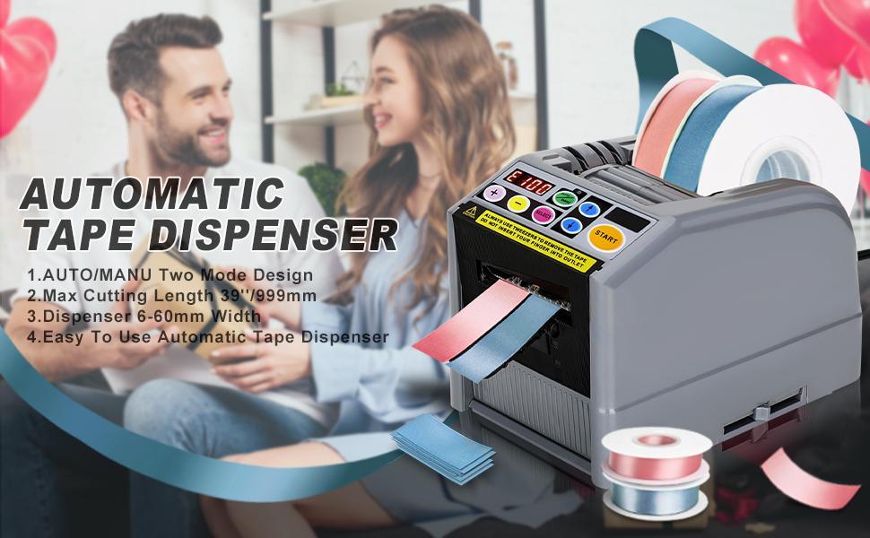 Ribbon Cutting Machine, Automatic Tape Dispenser Cutting 6-60mm Width 999mm Max Cutting Length, Electric Tape Cutting Machine for Office Shipping, Businesses, Home Use