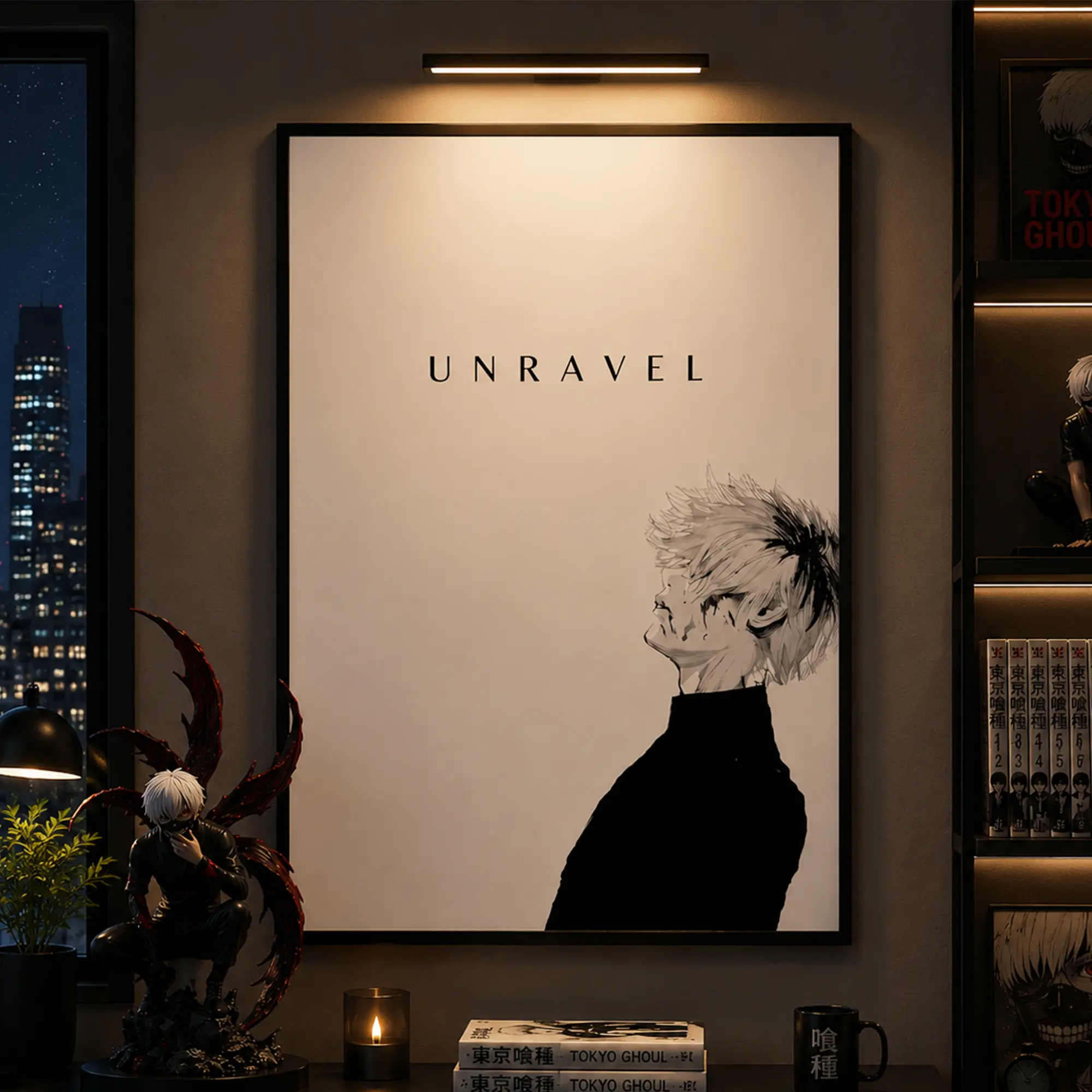 Manga Anime Poster Japanese Wall Art ,Tokyo Ghoul Anime Print, Ken Kaneki Japanese Manga Artwork Wall Decor, Vintage Minimalist Retro Aesthetic, Gift for Anime Fan, Canvas Wall Art Print, Dark Anime Room Decor for Bedroom Dorm Gaming Room Office