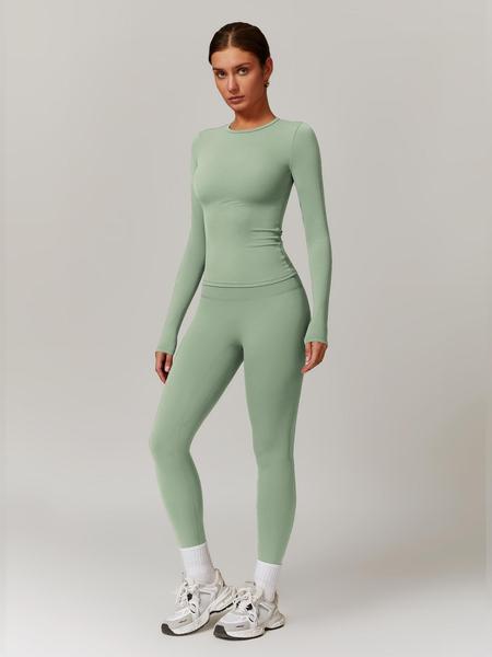 Women's Solid Long Sleeve Skinny Tee & High Waist Leggings Tracksuit Set, Sporty Breathable Quick Drying Outfits for Gym Workout Running, Ladies Outdoor Yoga Suit for All Seasons, Sweatsuit Sets, Quick Dry Activewear