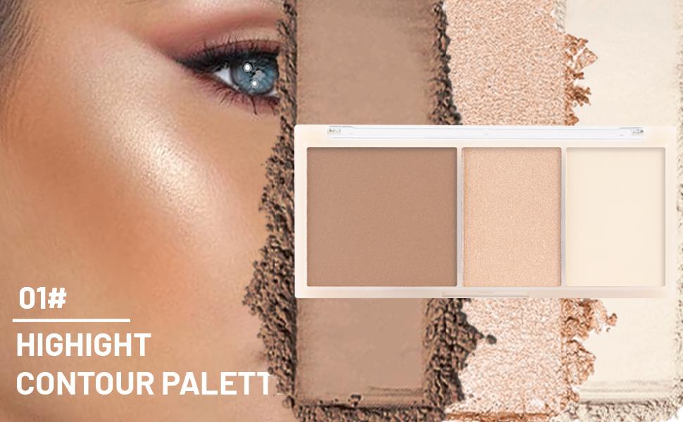 3 IN 1 Brown Nude Face Highlight Bronzer Powder Palette for Face Cheeks Contour Brightening, Buildable Matte Coverage Natural Makeup,Ultra Sculpt Nose Shadow Eyeshadow Primer 01#