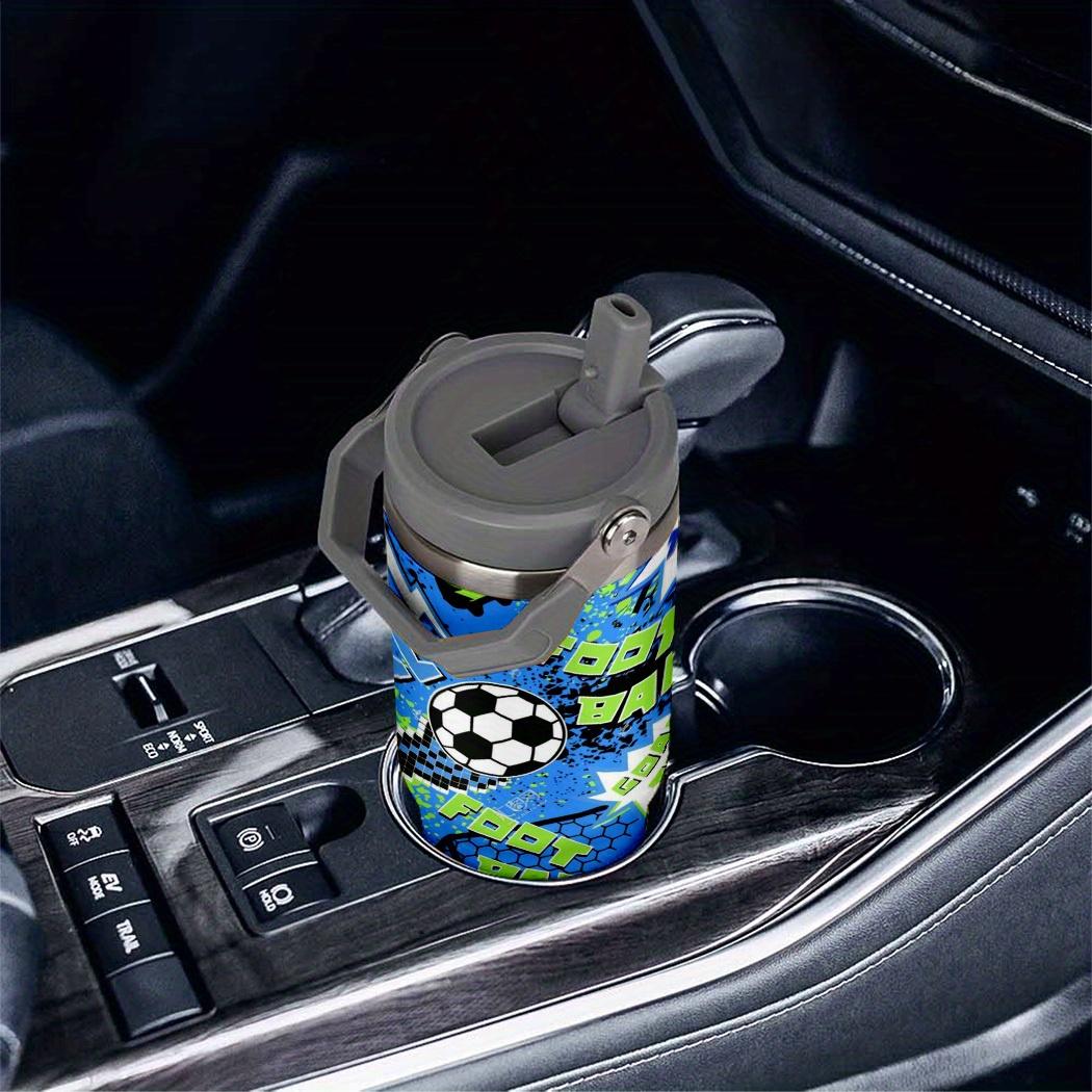 1 30Oz stainless steel football thermos cup with lid and straw, bright football design, large capacity, durable 304 stainless steel, the perfect gift for sports fans, suitable for home, travel, outdoor, summer and winter use