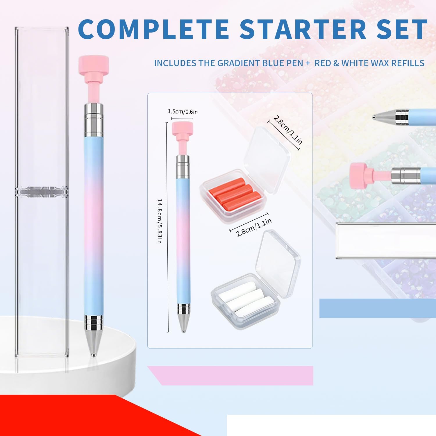 Painting Tools Self-Stick Drill Pens, Automatic Refillable Wax Pen Specialty Design with 6 Wax Replacement  Accessories for 5D DIY Painting Crafts -Stitch