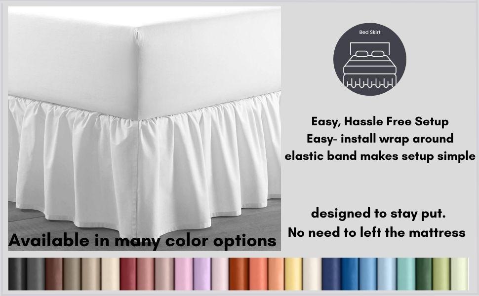 Lightweight Ruffled Bed Skirt, Queen Size 15 Inch Drop - 100% Microfiber, Soft and Stylish, Dust Ruffle - Bed Skirt for Queen Beds, White