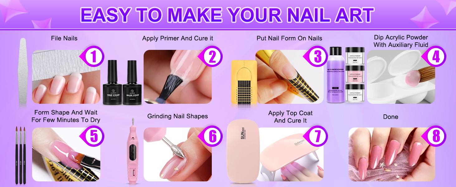 Professional Acrylic Nail Kit for Beginners - 42 Colors Glitter Powder, Liquid, UV Light, Drill, Practice Finger Nail Bag Organizer Case