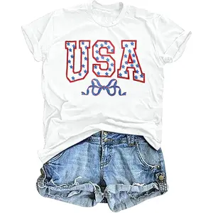 American Flag Shirts for Women 4th of July T-Shirt USA Flag Graphic Patriotic Short Sleeve Tops Women's Top