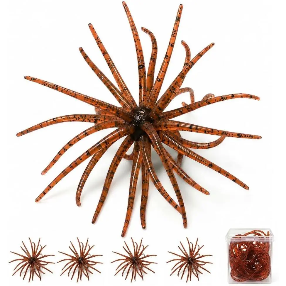 4 pcs Spinker One 3.93" (10cm) Floating TPE Creature Lures - 360 °   Multi-Tentacle Soft Bait for Bass, Walleye, Pike - Finesse Fishing Lures for Drop Shot.