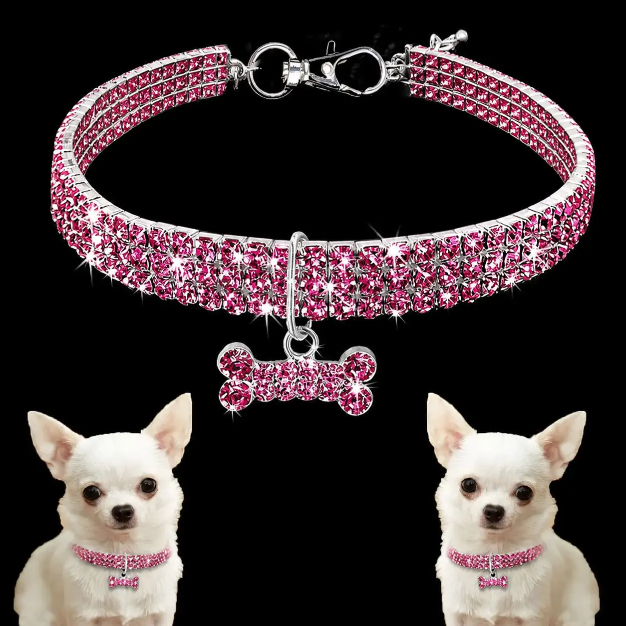 Luxury Rhinestone Dog Necklace Collar, Bling Crystal Pet Jewelry for Small Dogs, Cats & Puppy Gifts