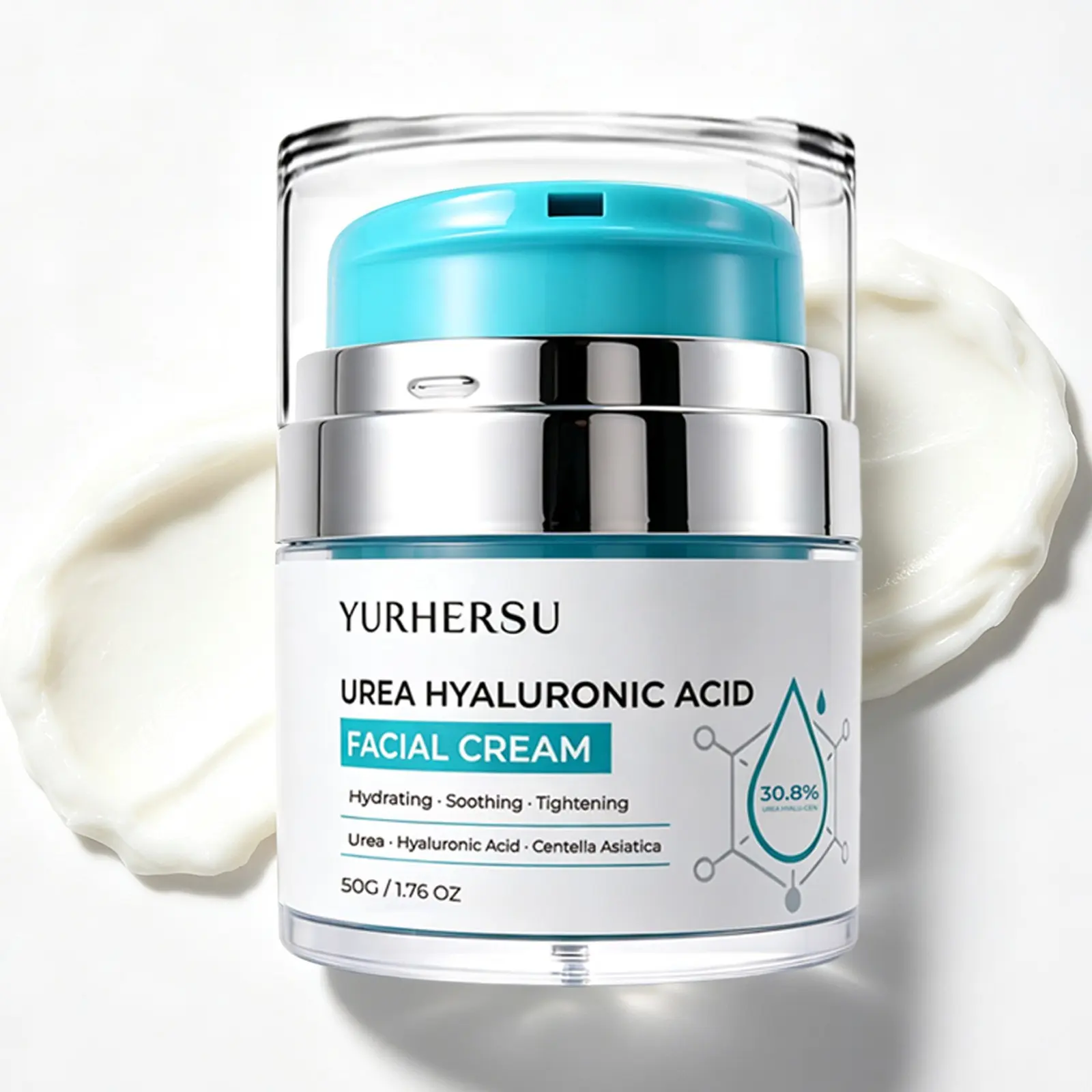 Urea & Hyaluronic Acid Moisturizing Cream, 30.8% Urea Complex Dual Hydration Formula With Soothing Plant Extracts, Support Skin Barrier Health, Fast-Absorbing Non-Sticky Facial Moisturizer Suitable For Sensitive Skin Daily Skincare