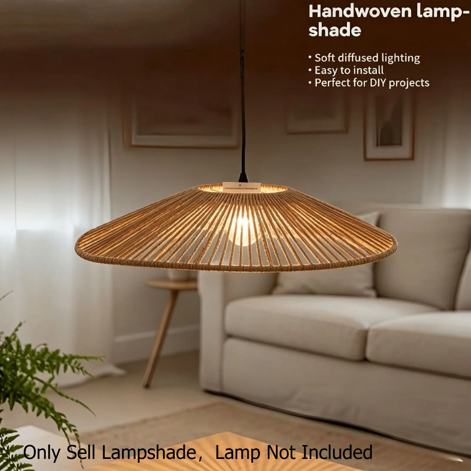 Handmade Bohemian & Rustic Woven Lampshade - Ceiling Light Shade with Ruffled Vine Design, Suitable for, Dining Room,, Retro Fixture for Modern Farmhouse (No Bulbs Included)